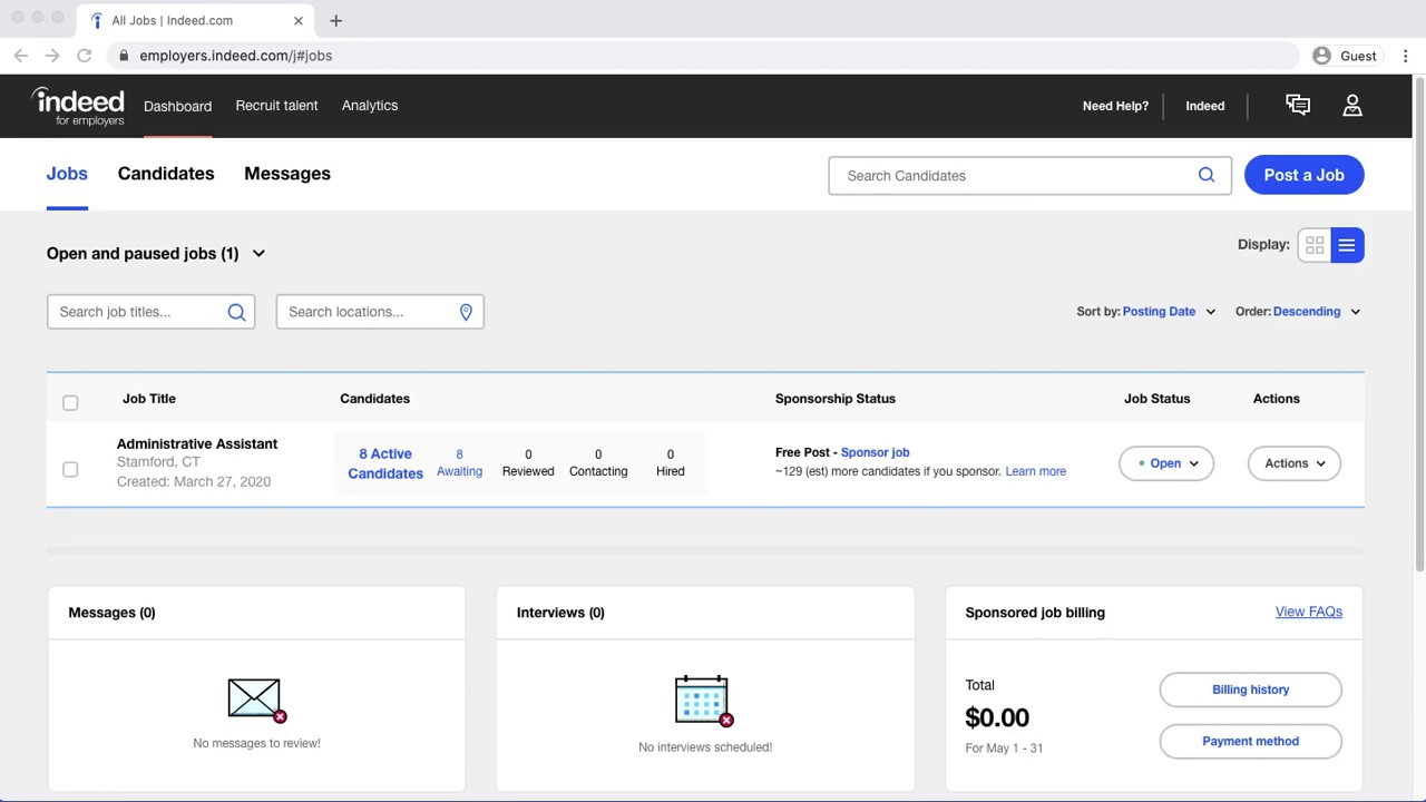 Indeed employer job dashboard