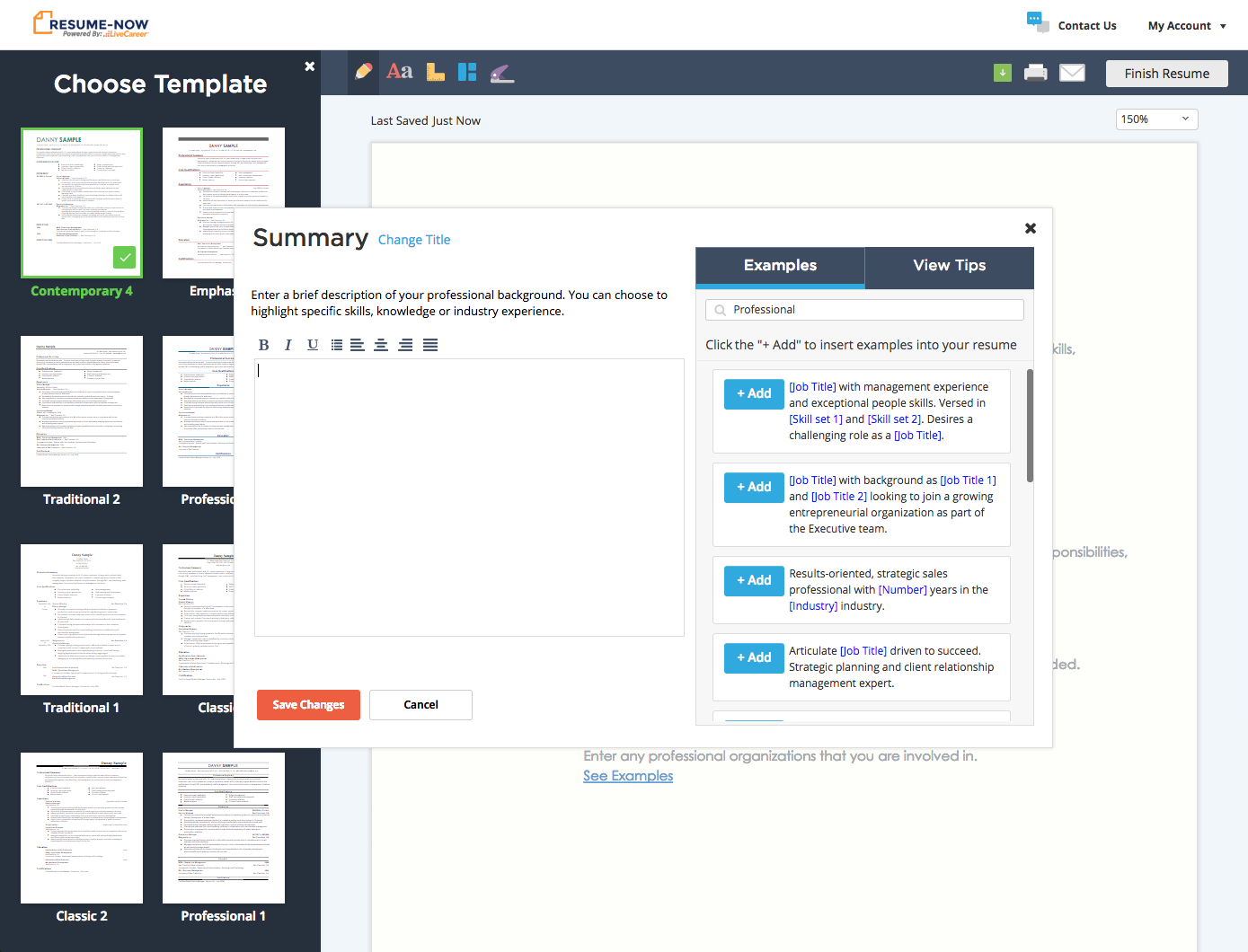 Original example content panel with generic, unfiltered sentences