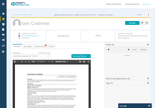 Original candidate detail page, separate from the list