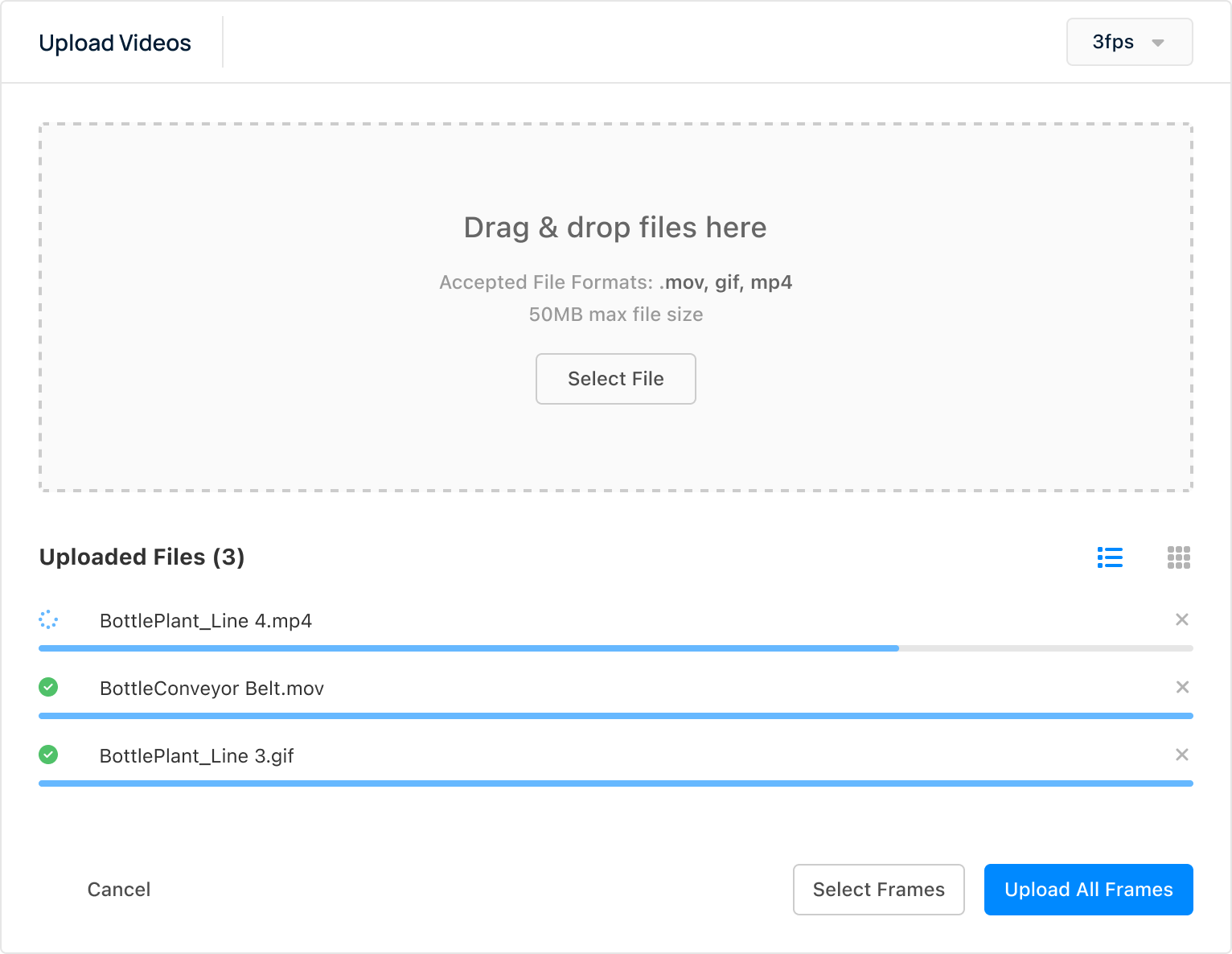 Matroid studio upload video frames design.